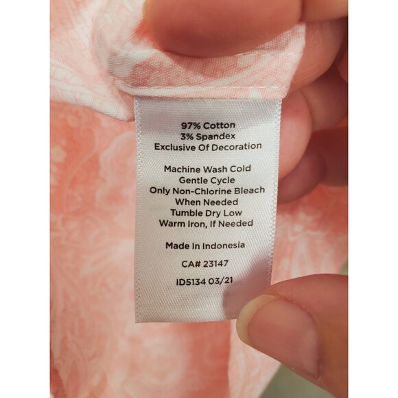 Talbots Non-Iron Cotton Blend Pink Paisley Long Sleeve Button-Up Shirt Size 14 - Picture 5 of 5